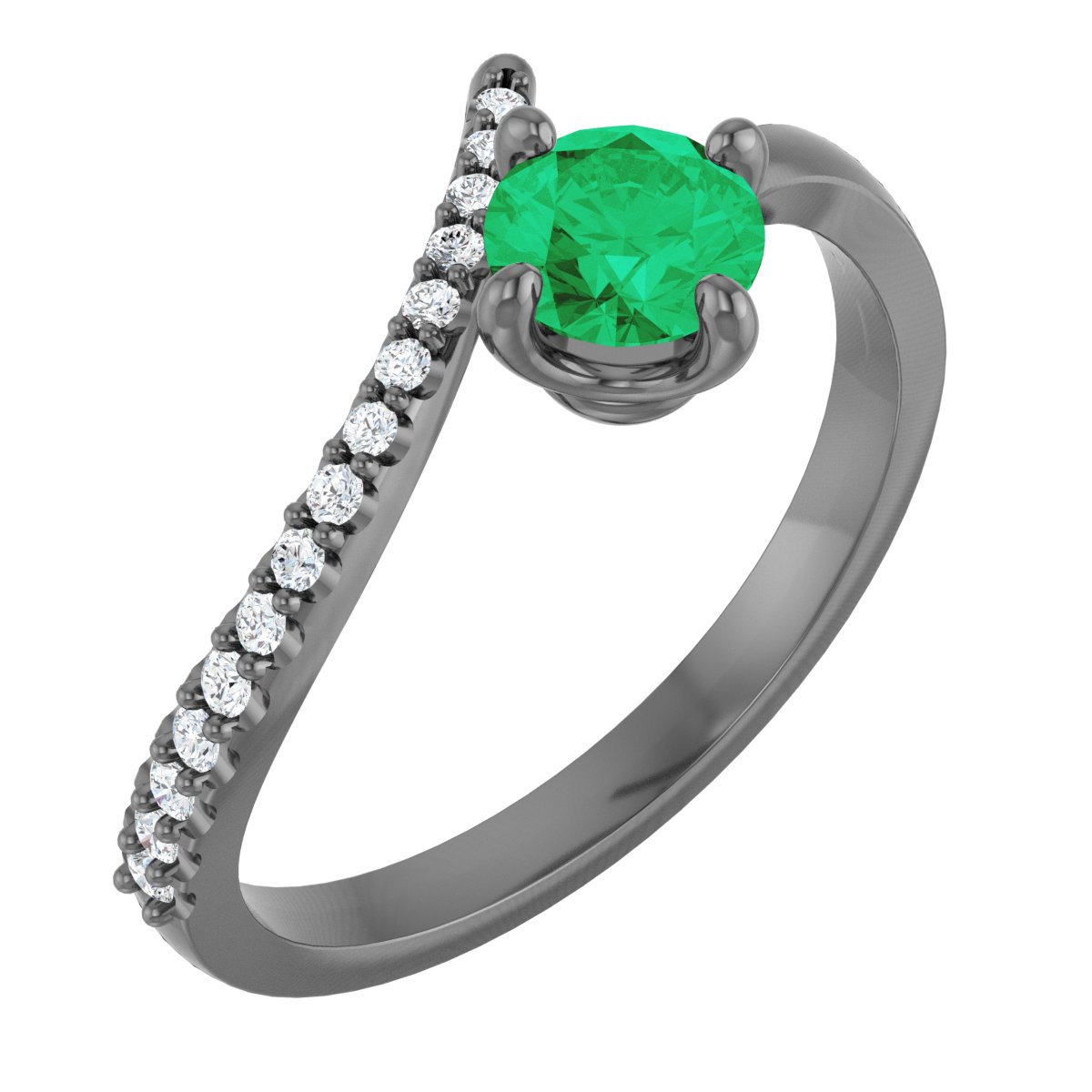 14K White Chatham® Created Emerald & 1/10 CTW Diamond Bypass Ring    