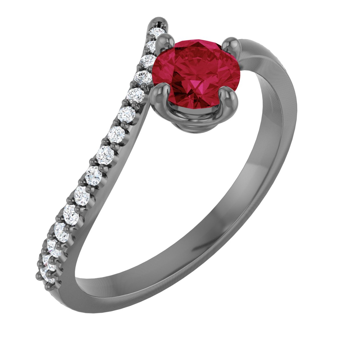 14K White Chatham® Created Ruby & 1/10 CTW Diamond Bypass Ring     