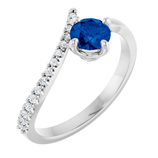 14K White Lab-Grown Blue Sapphire & 1/10 CTW Natural Diamond Bypass Ring