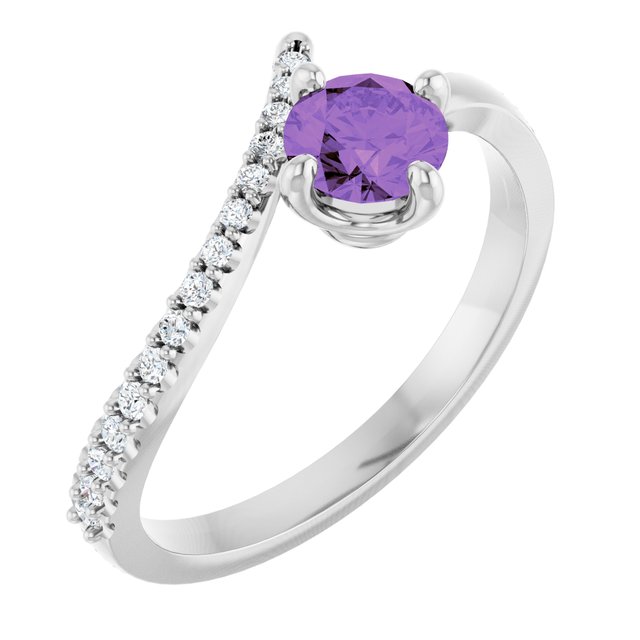 14K White Natural Amethyst & 1/10 CTW Natural Diamond Bypass Ring