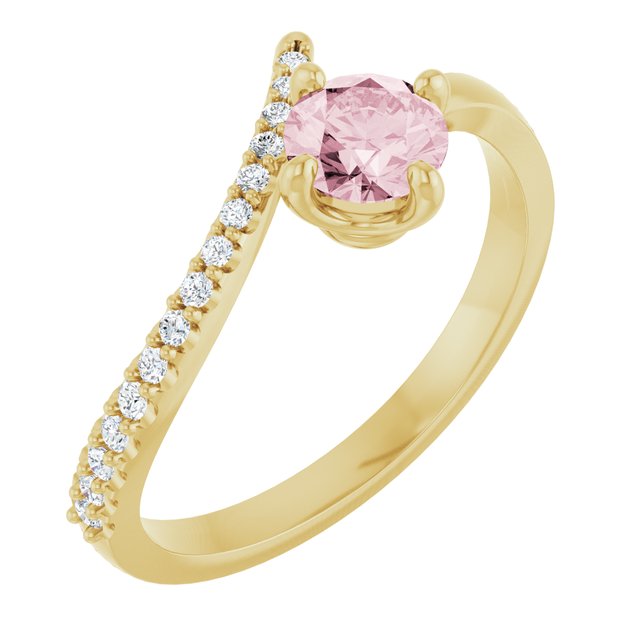 14K Yellow Natural Pink Morganite & 1/10 CTW Natural Diamond Bypass Ring