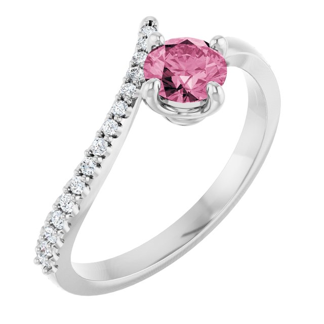 14K White Natural Pink Tourmaline & 1/10 CTW Natural Diamond Bypass Ring