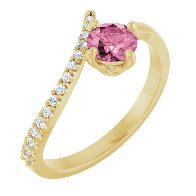 14K Yellow Natural Pink Tourmaline & 1/10 CTW Natural Diamond Bypass Ring