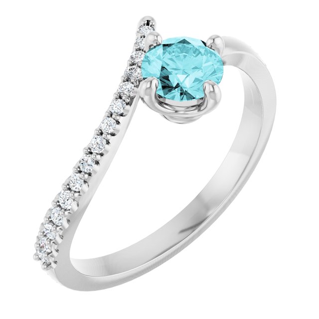 Sterling Silver Natural Blue Zircon & 1/10 CTW Natural Diamond Bypass Ring