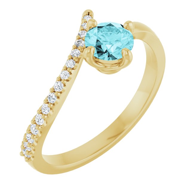 14K Yellow Natural Blue Zircon & 1/10 CTW Natural Diamond Bypass Ring