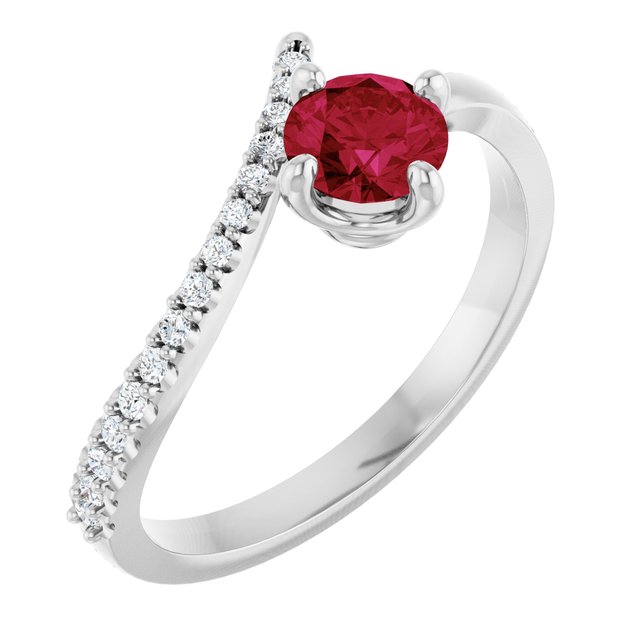 14K White Lab-Grown Ruby & 1/10 CTW Natural Diamond Bypass Ring