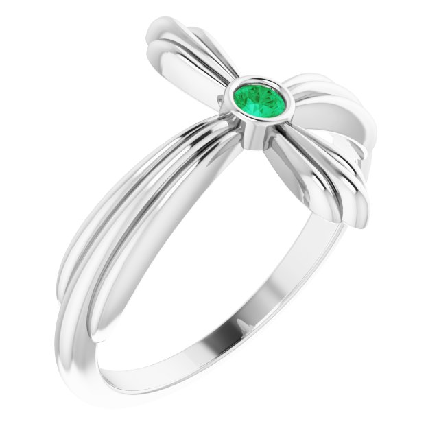 Platinum Natural Emerald Sideways Cross Ring