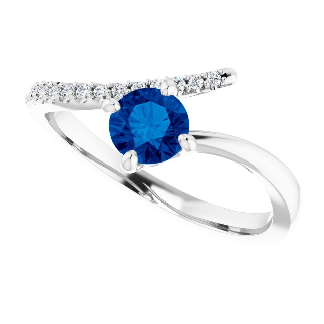 14K White Lab-Grown Blue Sapphire & 1/10 CTW Diamond Bypass Ring       