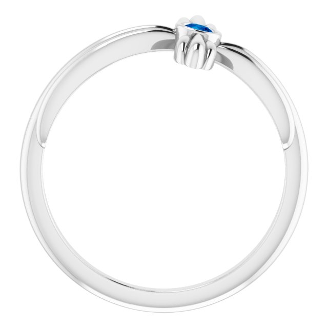 14K White Natural Blue Sapphire Sideways Cross Ring