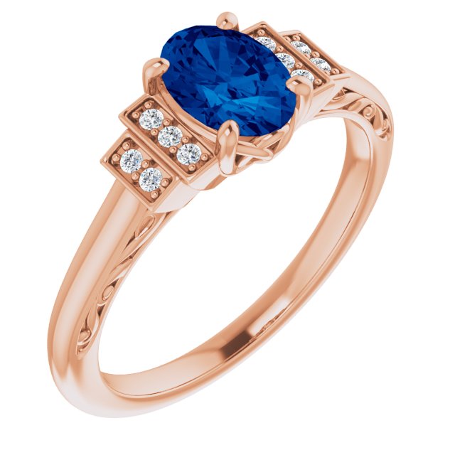 14K Rose Lab-Grown Blue Sapphire & .05 CTW Natural Diamond Ring