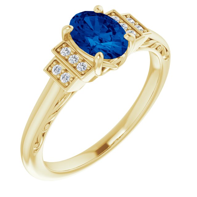 14K Yellow Lab-Grown Blue Sapphire & .05 CTW Natural Diamond Ring