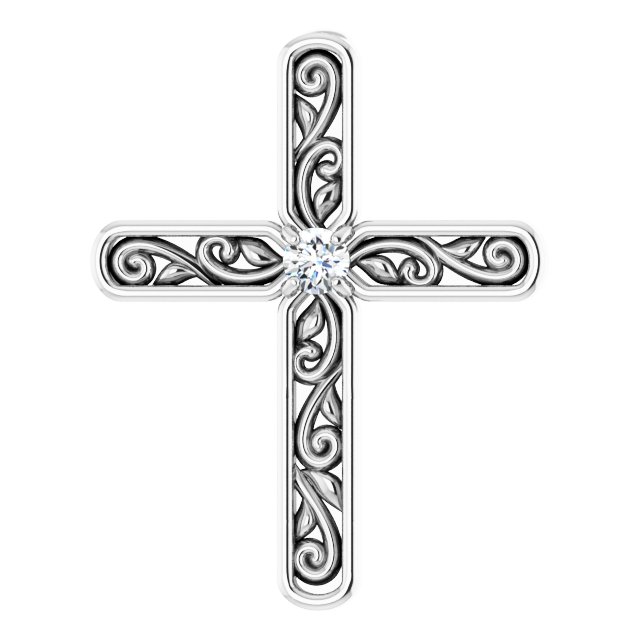 Sterling Silver .03 CT Natural Diamond Cross Pendant 