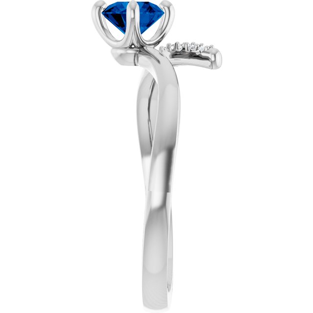 14K White Lab-Grown Blue Sapphire & 1/10 CTW Diamond Bypass Ring       