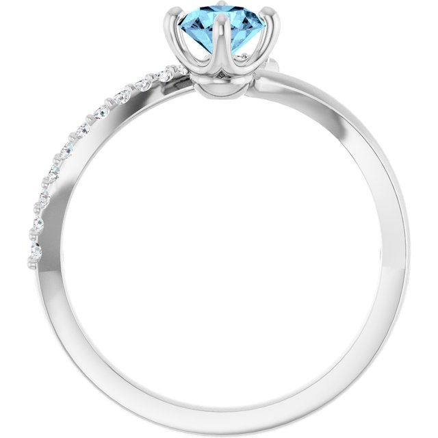 14K White Natural Aquamarine & 1/10 CTW Natural Diamond Bypass Ring
