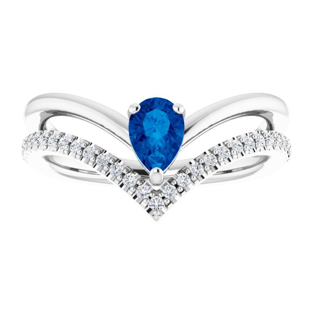 14K White Natural Blue Sapphire & 1/6 CTW Natural Diamond Ring