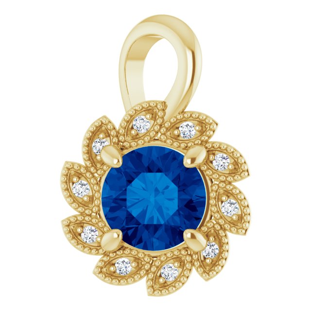 14K Yellow Lab-Grown Blue Sapphire & .04 CTW Natural Diamond Pendant    