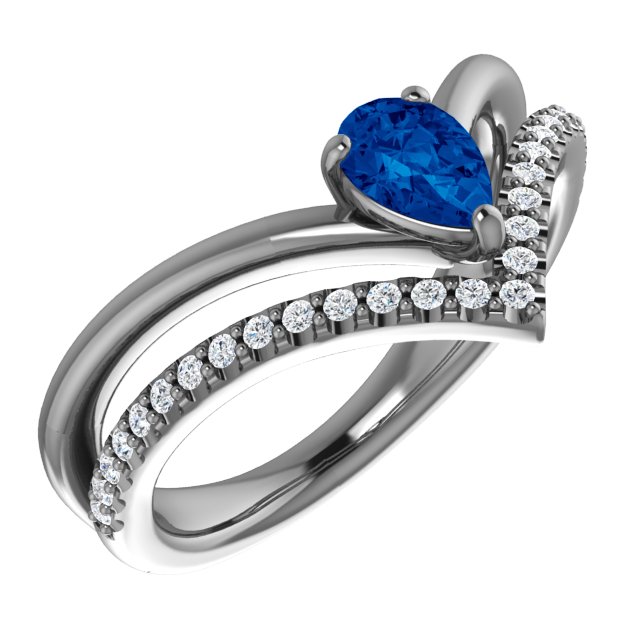 14K White Natural Blue Sapphire & 1/6 CTW Natural Diamond Ring