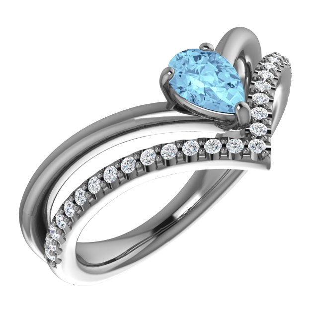 14K Rose Natural Aquamarine & 1/6 CTW Natural Diamond Ring
