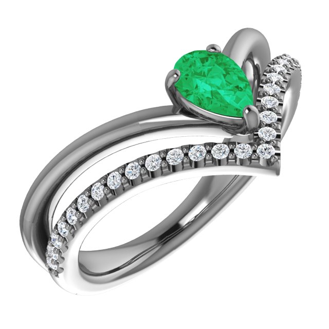 14K Yellow Emerald & 1/6 CTW Diamond Ring         
