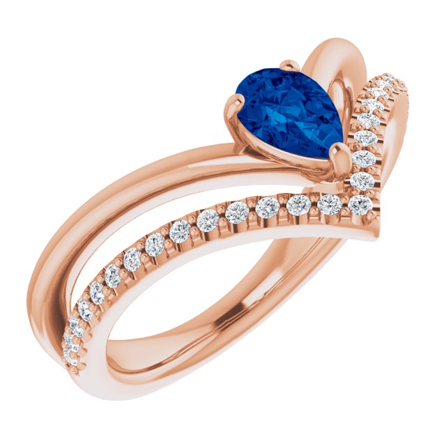 14K Rose Lab-Grown Blue Sapphire & 1/6 CTW Natural Diamond Ring