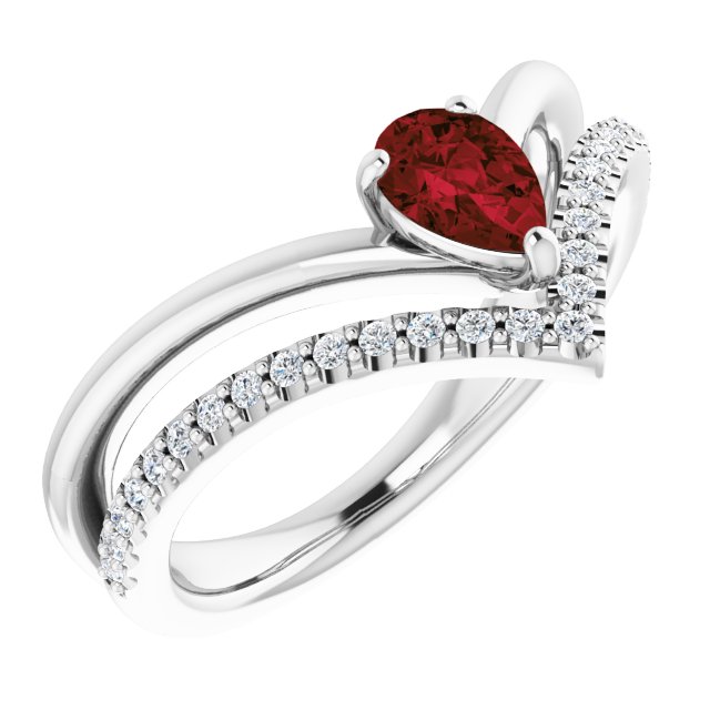 Sterling Silver Natural Mozambique Garnet & 1/6 CTW Natural Diamond Ring