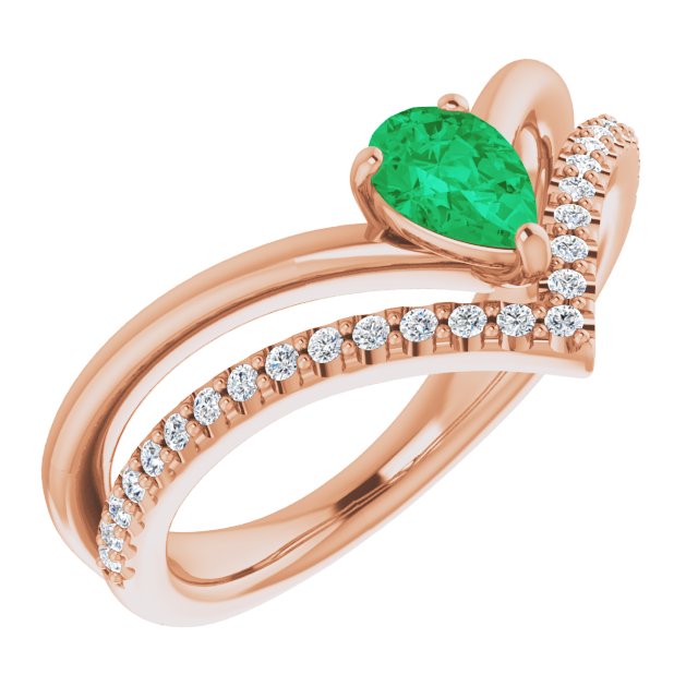 14K Rose Natural Emerald & 1/6 CTW Natural Diamond Ring