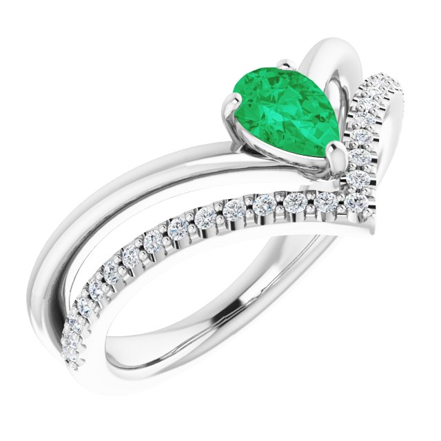 14K White Lab-Grown Emerald & 1/6 CTW Natural Diamond Ring