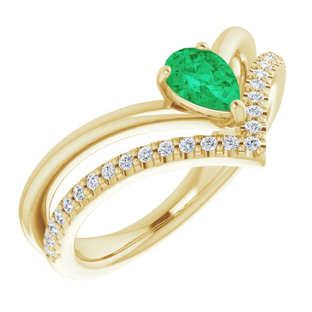 14K Yellow Natural Emerald & 1/6 CTW Natural Diamond Ring