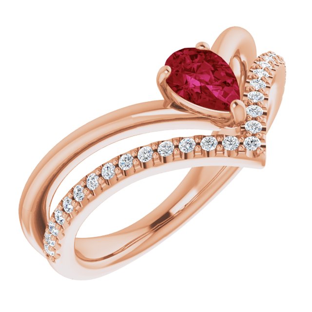 14K Rose Natural Ruby & 1/6 CTW Natural Diamond Ring