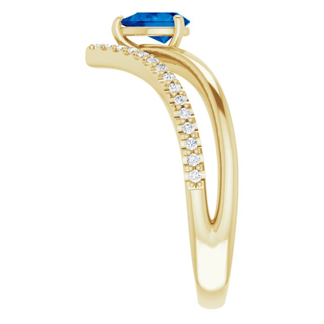 14K Yellow Natural Blue Sapphire & 1/6 CTW Natural Diamond Ring