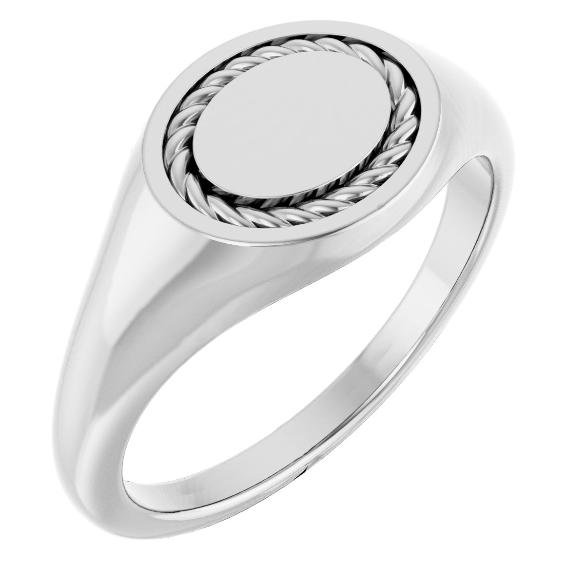 Sterling Silver 10.8x9.25 mm Oval Rope Signet Ring