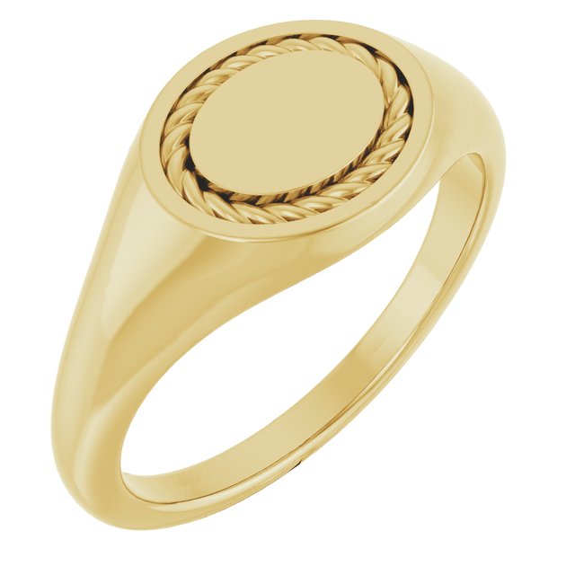 14K Yellow 10.8x9.25 mm Oval Rope Signet Ring