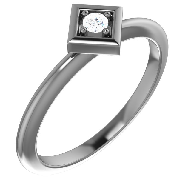 14K White 2.5 mm Round .06 CTW Diamond Stackable Geometric Ring      