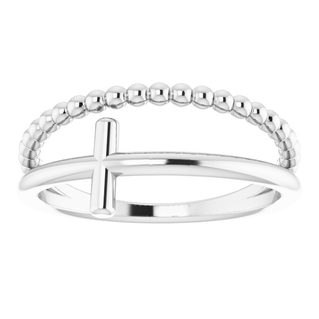 Sterling Silver Negative Space & Beaded Cross Ring 