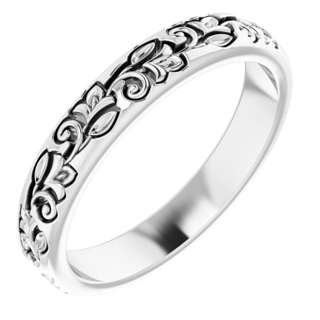 14K White 3 mm Floral Band Size 5