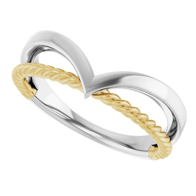 14K White & Yellow Negative Space Rope Ring  