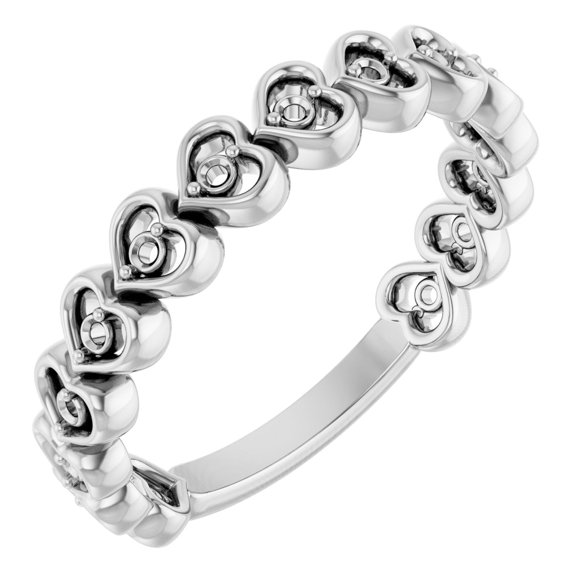 14K White 1/8 CTW Diamond Accented Heart Anniversary Band