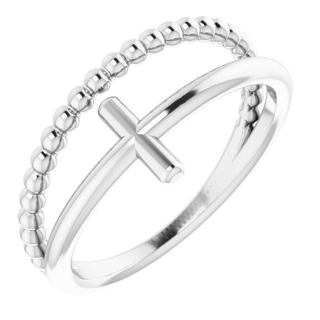 Sterling Silver Negative Space & Beaded Cross Ring 