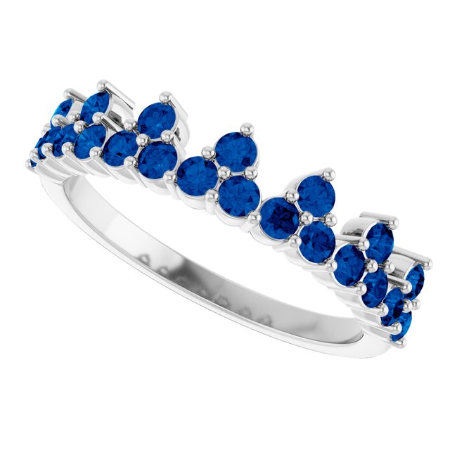 14K White Natural Blue Sapphire Crown Ring