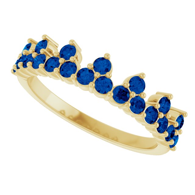 14K Yellow Blue Sapphire Crown Ring     