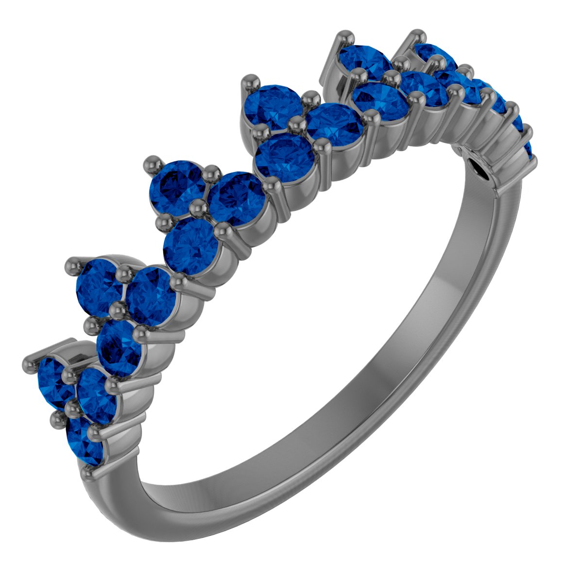 14K Yellow Lab-Grown Blue Sapphire Crown Ring   