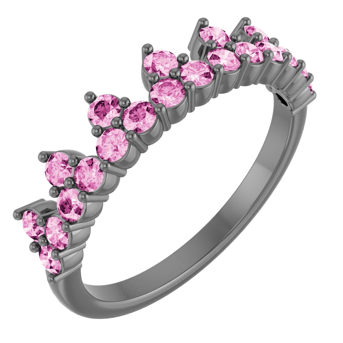 14K White Pink Sapphire Crown Ring      
