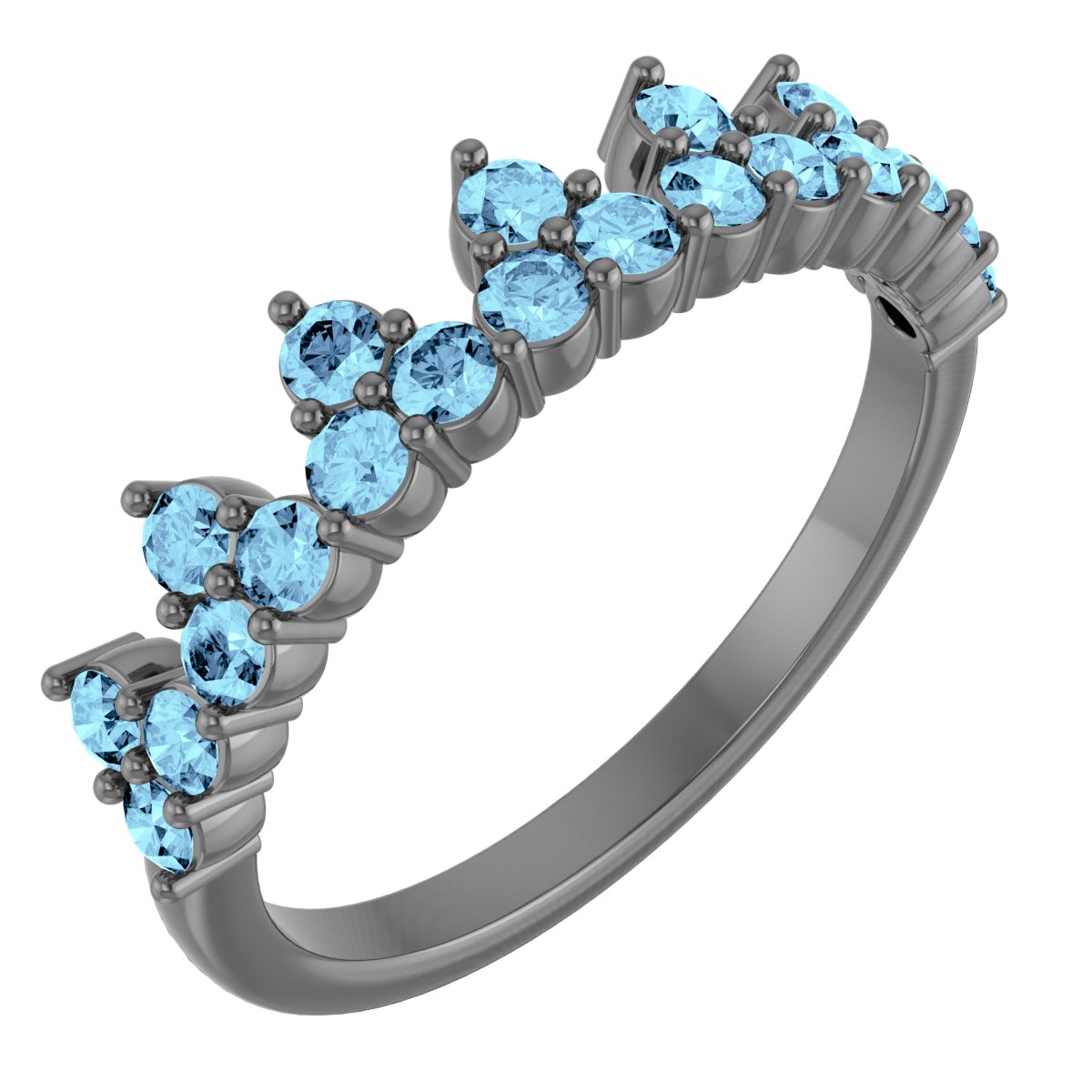 14K White Natural Aquamarine Crown Ring