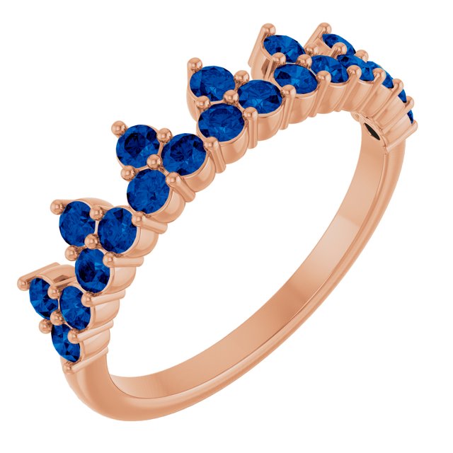14K Rose Natural Blue Sapphire Crown Ring