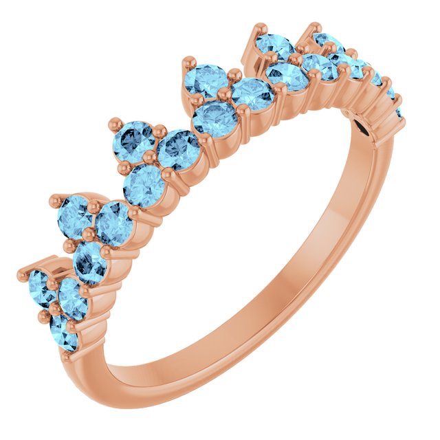 14K Rose Natural Aquamarine Crown Ring