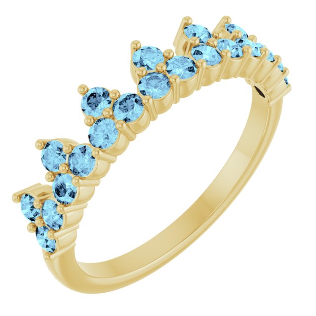 14K Yellow Natural Aquamarine Crown Ring