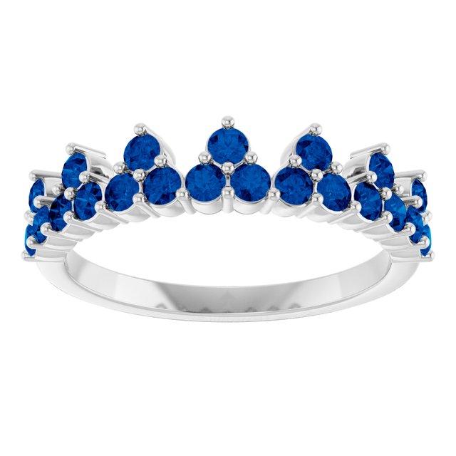 14K White Natural Blue Sapphire Crown Ring