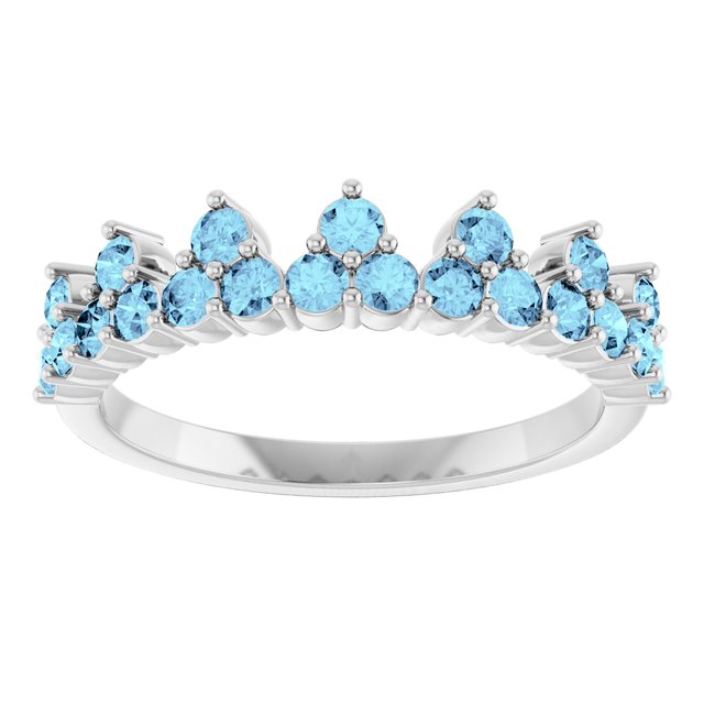 14K White Natural Aquamarine Crown Ring