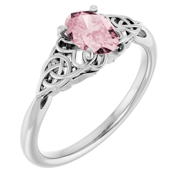 14K White Natural Pink Morganite Celtic-Inspired Ring