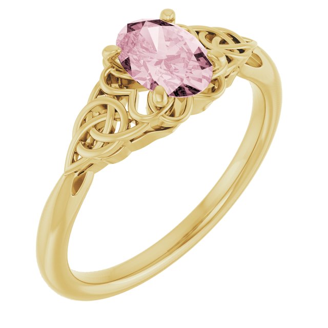 14K Yellow Natural Pink Morganite Celtic-Inspired Ring